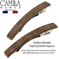 Camila Paris CP3075 French Hair Barrette Clip for Girls, Set of 2 Brown Rubberized Metal Clasp Strong Hold Grip Hair Clips for Women, No Slip Durable Styling Girls Hair Accessories, Made in France