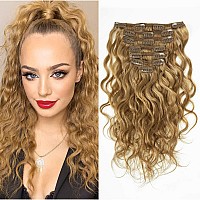 Anrosa Natural Wave Clip In Hair Extensions 20 Inch Thick 8A Human Hair Extensions For Women Brazilian Hair Extensions 27 Straw