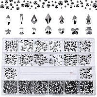 Nibiru 3830Pcs Mineral Black Multi Shapes Rhinestones Glass Diamonds Kit For Nail Art Jewels Decorationshiny Flatback Mix Size