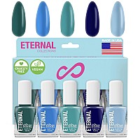 Eternal Blue Nail Polish Set for Women (OCEAN VIEW) - Green Nail Polish Set for Girls - Lasting & Quick Dry Non Toxic Nail Polish Kit for Home DIY Manicure & Pedicure - Made in USA, 13.5mL (Set of 5)