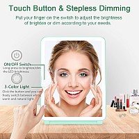 deweisn Folding Travel Mirror Lighted Makeup Mirror with 72 LEDs 3 Colors Light Modes, USB Rechargable, Portable, Ultra Thin, CompactVanity Mirror with Touch Screen Dimming for Cosmetic (Green)