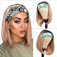 Headband Wigs For Black And White Women Blonde Wig Glueless Synthetic Short Bob Headband Wigs Heat Resistant Fiber 180 Density