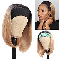 Headband Wigs For Black And White Women Blonde Wig Glueless Synthetic Short Bob Headband Wigs Heat Resistant Fiber 180 Density