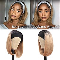 Headband Wigs For Black And White Women Blonde Wig Glueless Synthetic Short Bob Headband Wigs Heat Resistant Fiber 180 Density