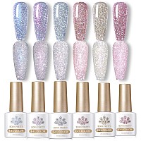 Born Pretty Reflective Glitter Gel Polish Gold Silver Glitter Sparkly Shiny Disco Dj Led Gel Nail Polish Nail Varnish 6Pcs 7Ml