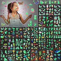 Sinmoe 30 Sheets 400 Pieces Glitter Temporary Tattoos For Kids Waterproof Butterfly Mermaid Unicorn Cartoon Stickers Glow Tattoo