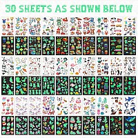 Sinmoe 30 Sheets 400 Pieces Glitter Temporary Tattoos For Kids Waterproof Butterfly Mermaid Unicorn Cartoon Stickers Glow Tattoo