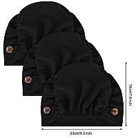 Geyoga 3 Pieces Bouffant Caps With Buttons Unisex Stretchy Headband Turban With Buttons For Women Black