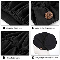 Geyoga 3 Pieces Bouffant Caps With Buttons Unisex Stretchy Headband Turban With Buttons For Women Black