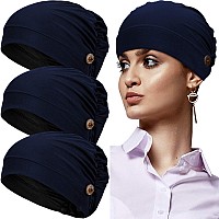 Geyoga 3 Pieces Bouffant Caps With Buttons Unisex Stretchy Headband Turban With Buttons For Women Navy Blue