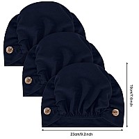 Geyoga 3 Pieces Bouffant Caps With Buttons Unisex Stretchy Headband Turban With Buttons For Women Navy Blue