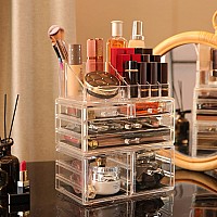 Cq Acrylic 3 Pack Clear Make Up Organizers For Vanitystackable 6 Drawers Make Up Organizercute Desk Organizer For Vanity Jewel