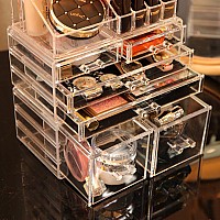 Cq Acrylic 3 Pack Clear Make Up Organizers For Vanitystackable 6 Drawers Make Up Organizercute Desk Organizer For Vanity Jewel