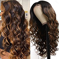 Unice Highlight Wavy T Part Lace Front Human Hair Wigs For Women Brazilian Virgin Hair Ombre Balayage Brown Body Wave Frontal Wi