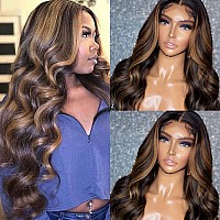 Unice Highlight Wavy T Part Lace Front Human Hair Wigs For Women Brazilian Virgin Hair Ombre Balayage Brown Body Wave Frontal Wi