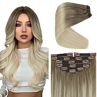 Ve Sunny Hair Extensions Clip In 14 Inch Double Weft Balayage Light Brown To Platinum Blonde Hair Extensions Natural Hair For Wo