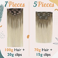 Ve Sunny Hair Extensions Clip In 14 Inch Double Weft Balayage Light Brown To Platinum Blonde Hair Extensions Natural Hair For Wo