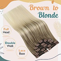 Ve Sunny Hair Extensions Clip In 14 Inch Double Weft Balayage Light Brown To Platinum Blonde Hair Extensions Natural Hair For Wo