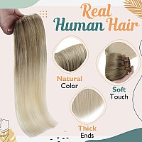 Ve Sunny Hair Extensions Clip In 14 Inch Double Weft Balayage Light Brown To Platinum Blonde Hair Extensions Natural Hair For Wo