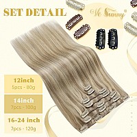 Ve Sunny Clip In Hair Extensions Human Hair 22 Inch Warm Blonde Highlight Medium Blonde Double Weft Full Head Human Hair 7 Pcs 1