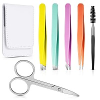 Honoson 6 Pcs Eyebrow Tweezers Set For Women Precision Tweezer For Eyebrows With Curved Scissors Eyelash Brush Girls Facial Hair