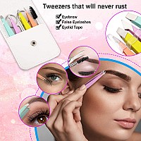 Honoson 6 Pcs Eyebrow Tweezers Set For Women Precision Tweezer For Eyebrows With Curved Scissors Eyelash Brush Girls Facial Hair