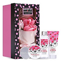 Bath And Body Gift Set For Women Cherry Blossom Scent With Spa Gift Box 5 Piece Home Spa Set Includes Shower Gel Body Scrub