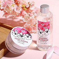 Bath And Body Gift Set For Women Cherry Blossom Scent With Spa Gift Box 5 Piece Home Spa Set Includes Shower Gel Body Scrub