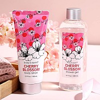 Bath And Body Gift Set For Women Cherry Blossom Scent With Spa Gift Box 5 Piece Home Spa Set Includes Shower Gel Body Scrub