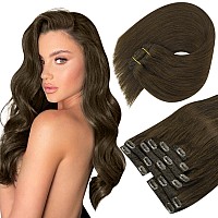 Sunny Brown Clip in Hair Extensions Remy Clip in Human Hair Extensions Chocolate Brown Clip in Hair Extensions Real Human Hair Dark Brown Hair Extensions Long Straight 7Pcs 120g 24inch