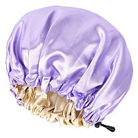 Chorha Satin Sleep Capdoublesided Adjustable Sleep Bonnetbonnet Cap For Sleep Purple