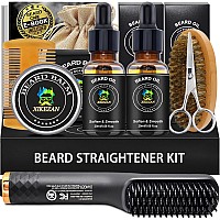 Beard Kit,Beard Grooming Kit,w/Beard Straightener,Beard Oil,Beard Balm,Beard Comb,Beard Scissor,Razor & Brush Stands,Bag,E-Book,Beard Care Growth Christmas Dad Gifts for Men Him Father