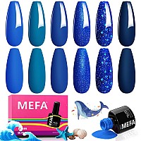 Mefa Blue Gel Nail Polish Set6 Colors Midnight Navy Sapphire Blue Nail Polish Azure Glitter Dark Shades Starter Kit Soak Off Bl