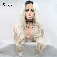 Xiweiyap White Wig Long Wacy Platinum Blonde Synthetic Lace Front Wig With Dark Roots Heat Resistant Fiber For American Women Da