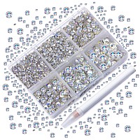 Ad Beads 4300 Pieces Flat Back Nail Art Rhinestones Round Beads 6 Sizes 265Mm With Storage Organizer Boxrhinestones Picking