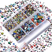 Ad Beads 4300 Pieces Flat Back Nail Art Rhinestones Round Beads 6 Sizes 265Mm With Storage Organizer Boxrhinestones Picking