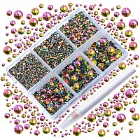 Ad Beads 4300 Pieces Flat Back Nail Art Rhinestones Round Beads 6 Sizes 265Mm With Storage Organizer Boxrhinestones Picking