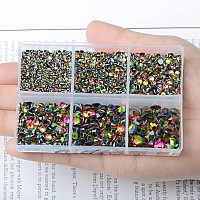 Ad Beads 4300 Pieces Flat Back Nail Art Rhinestones Round Beads 6 Sizes 265Mm With Storage Organizer Boxrhinestones Picking