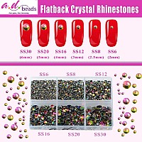 Ad Beads 4300 Pieces Flat Back Nail Art Rhinestones Round Beads 6 Sizes 265Mm With Storage Organizer Boxrhinestones Picking