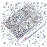 Ad Beads 4300 Pieces Flat Back Nail Art Rhinestones Round Beads 6 Sizes 265Mm With Storage Organizer Boxrhinestones Picking