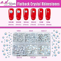 Ad Beads 4300 Pieces Flat Back Nail Art Rhinestones Round Beads 6 Sizes 265Mm With Storage Organizer Boxrhinestones Picking