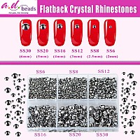 Ad Beads 4300 Pieces Flat Back Nail Art Rhinestones Round Beads 6 Sizes 265Mm With Storage Organizer Boxrhinestones Picking