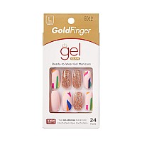 Gold Finger Gel Glam Design Nail Press On Nails, Gel Nail Kit, Polish Free Manicure, Long Length