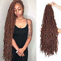 Leeven 36 Inch New Faux Locs Crochet Hair 7 Packs Long Goddess Locs Prelooped Soft Locs Light Brown Curly Wavy Extended Locs Cr