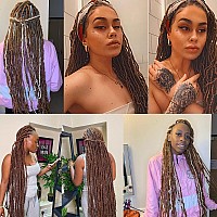 Leeven 36 Inch New Faux Locs Crochet Hair 7 Packs Long Goddess Locs Prelooped Soft Locs Light Brown Curly Wavy Extended Locs Cr