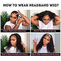 Deep Wave Headband Wig Human Hair 12Inch None Lace Front Wigs Brazilian Virgin Hair Machine Made Wigs Glueless Deep Curly Wave H