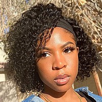 Sweetgirl Short Headband Wig Curly Bob Human Hair Wigs For Black Women Glueless None Lace Front Half Wig With Headband Attached