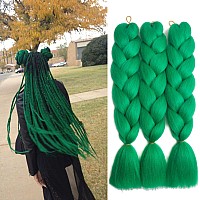 Sucoo Kanekalon Braiding Hair Extensions High Temperature Synthetic Fiber Jumbo Braiding Hair Extensions Crochet Twist Braids With Small Free Gifts 24Inch 3Pcs/Lot(Dark Green)