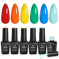 Beetles Summer Gel Nail Polish Set, 6 Retro Colors Old School Collection Soak Off UV Gel Polish Red Yellow Blue Orange Green Gel Polish Nail Art Design Manicure Kit Salon DIY Gifts for Women Girls