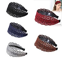 Dorisjacky Fashion 25 Inch Wide Lace Headbands Elastic Hairbands With Teeth Headwear Accessories For Women And Girls Lace5 P